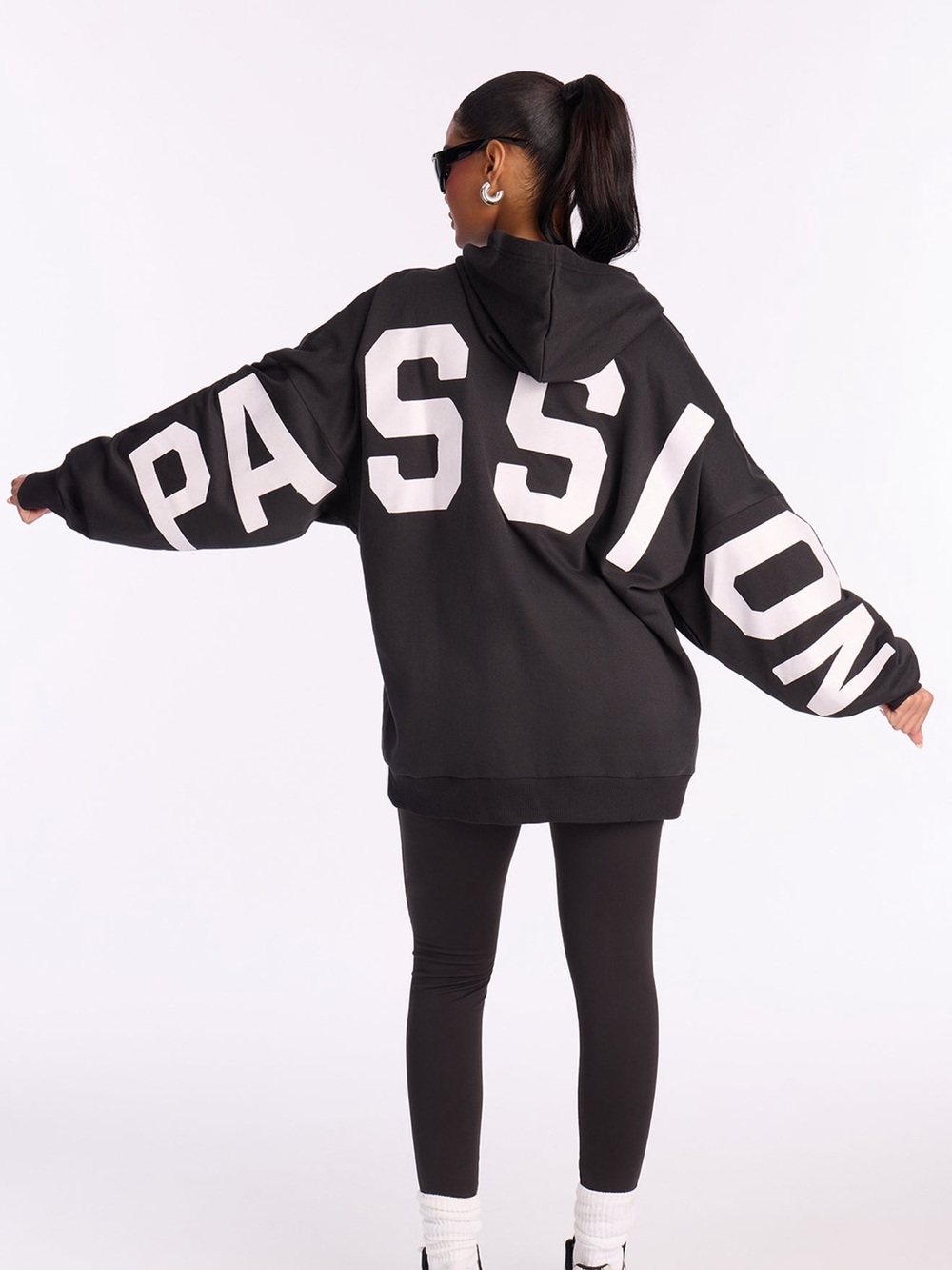 Fashion Nova Black Oversized 'PASSION' set Hoodie Jacket